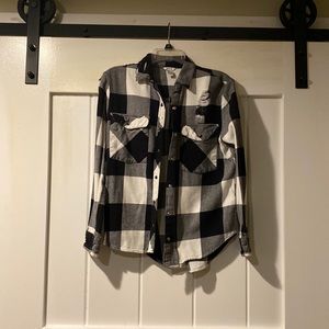 Black and white plaid flannel with rips